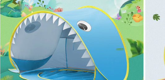 Abri plage pour bébé protection solaire en forme de requin, facile à installer et idéal pour les journées ensoleillées