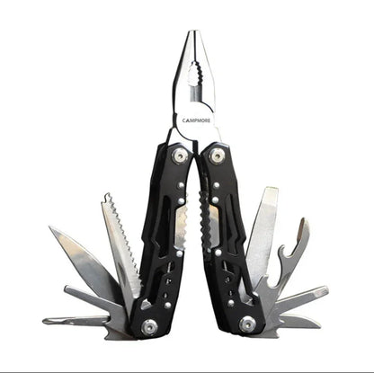 Outil multifonction camping bushcraft avec pinces, lames et accessoires polyvalents pour aventuriers
