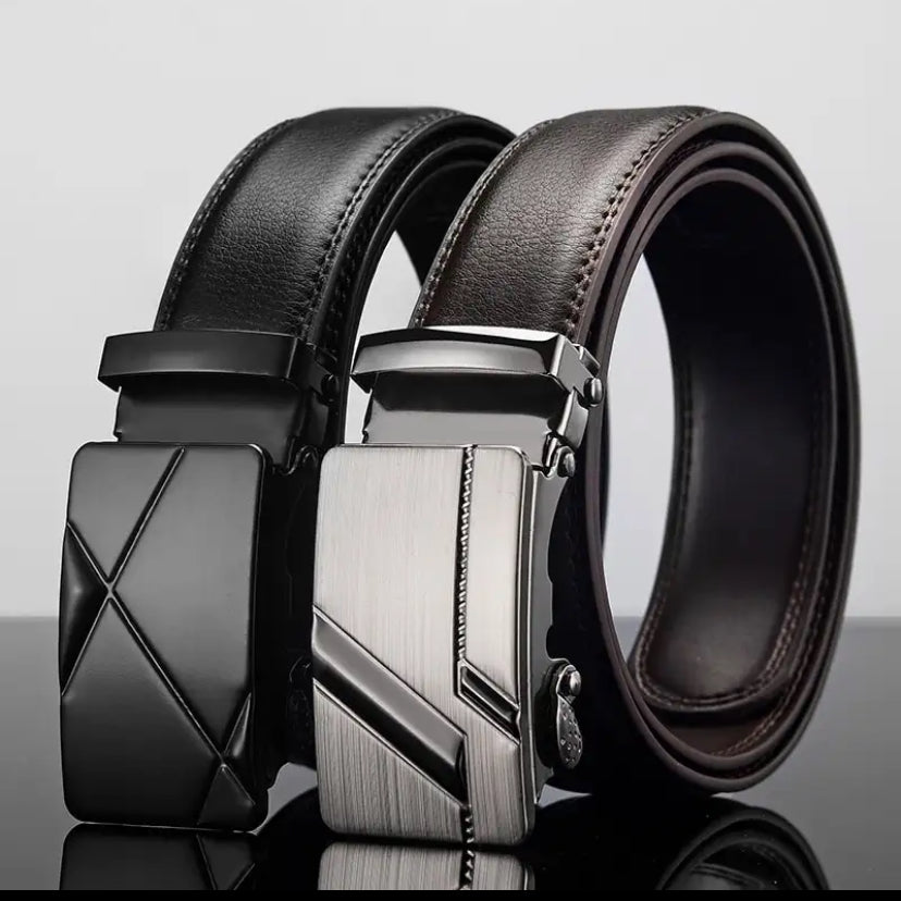 Ceinture en cuir Vertigos Paris noire et marron avec boucles modernisées et finition élégante