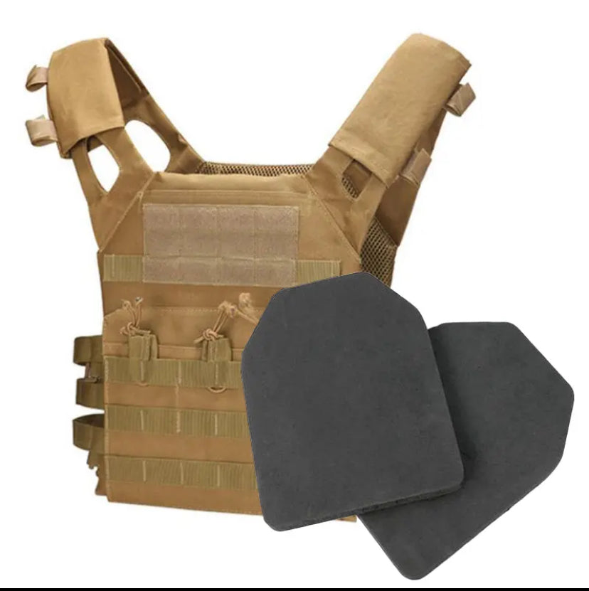 Vertigos Paris Tactical Vest in Tan with Integrated Pockets and Two Protective    Vertigos Paris Tactical Combat Training Vest for Active UseArmor Plates